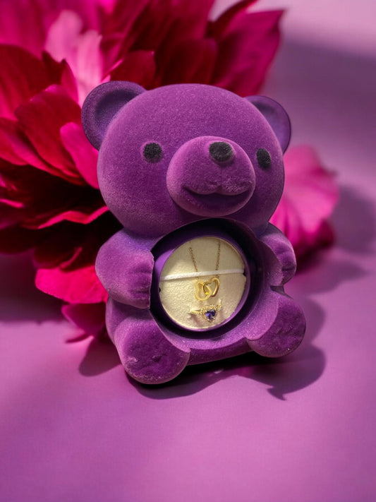 Sevimli Güllü Ayıcık - Çift Kalp Kolye